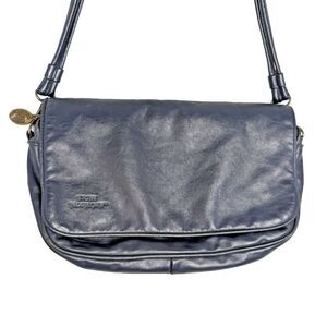 Vintage Stone Mountain USA Leather Navy Blue Crossbody Flap Purse Made in USA